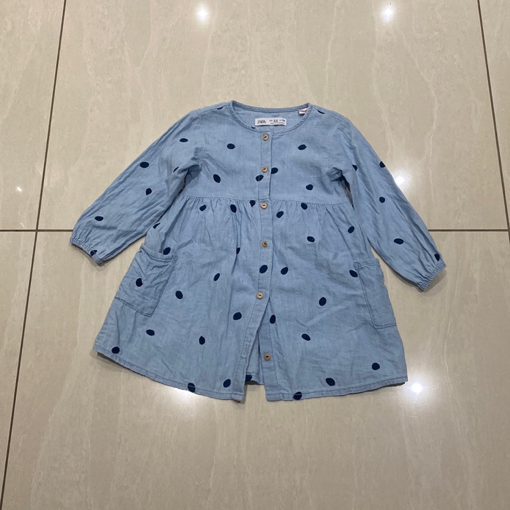 Zara Girl Toddler Blue Chambray Dotted Denim Jeans Dress Girl Size 3-4